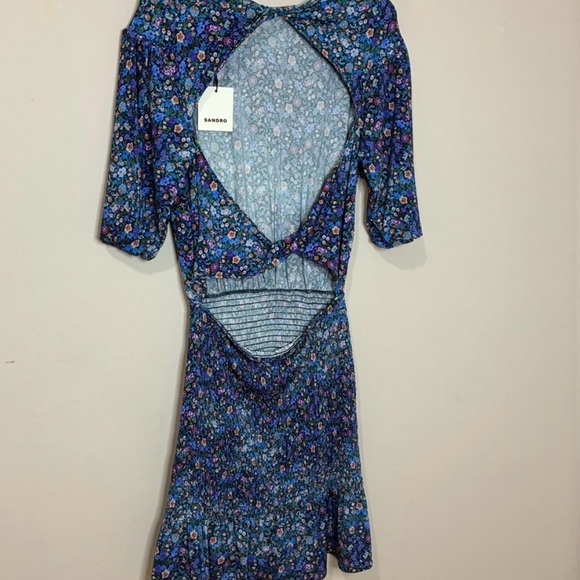 Sandro Blue Floral Mini Dress NWT - Picture 7 of 9